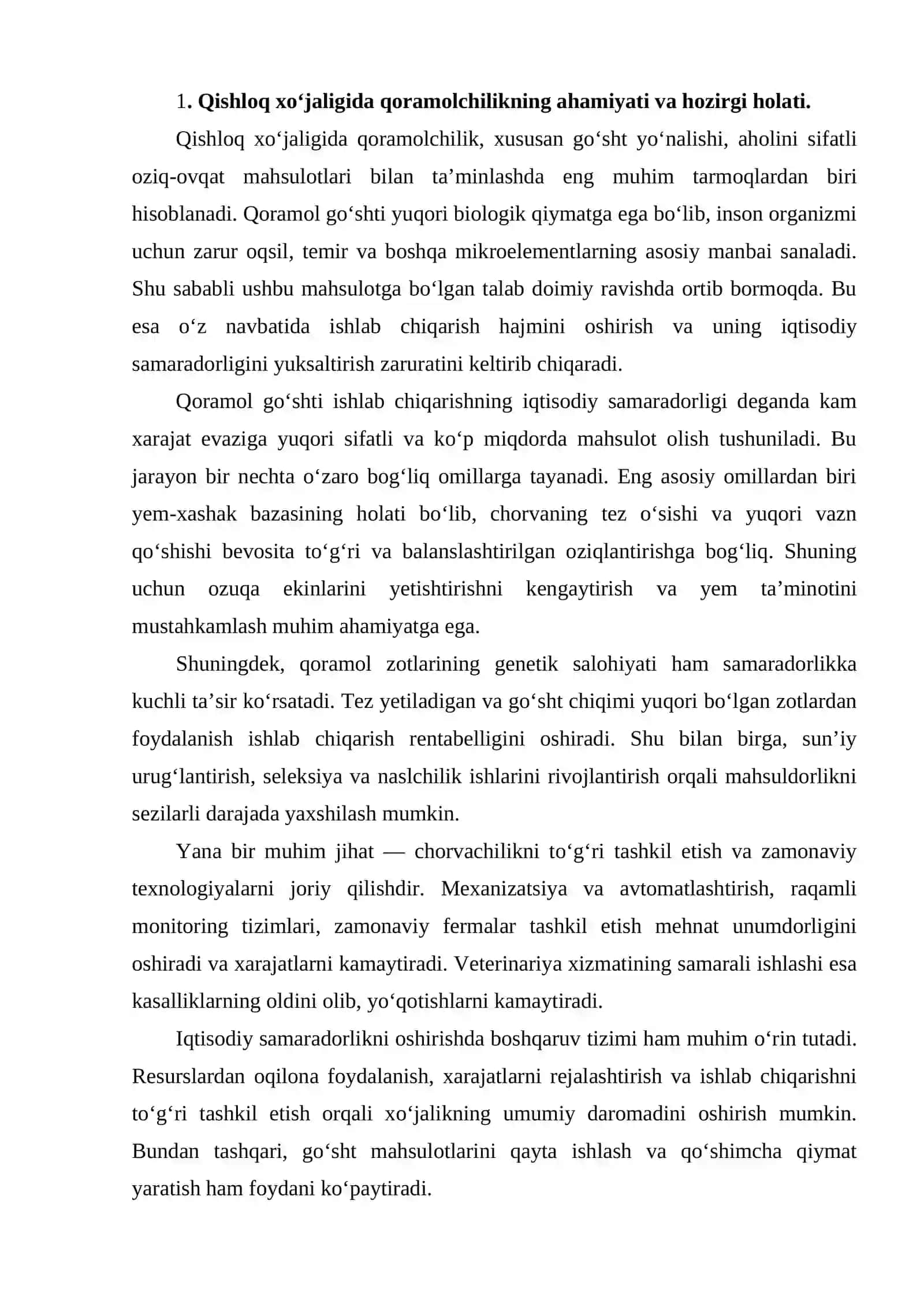 Qishloq xo‘jaligida qoramol go‘shti ishlab chiqarishning iqtisodiy samaradorligini oshirish yo‘llari 4
