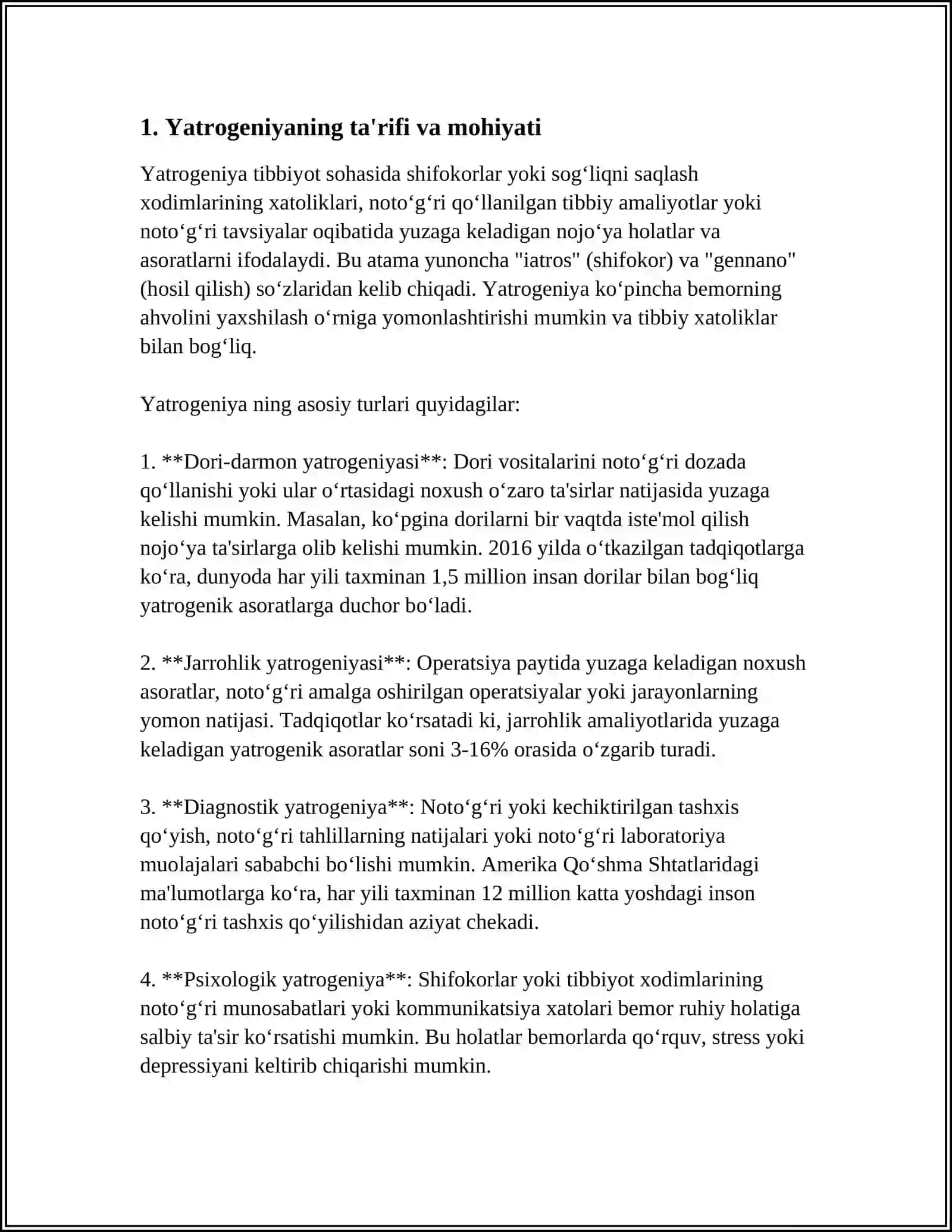 HOZIRGI ZAMON TIBBIYOTIDA YATROGENIYA MUAMMOLARI.YATROGENIYANING AHAMIYATI,DOLZARBLIGI,HOZIRGI ZAMONNING "AGRESSIV"TIBBIYOT BILAN BOGʻLIQLIGI. EVTANAZIYA MUAMMOLARI 4