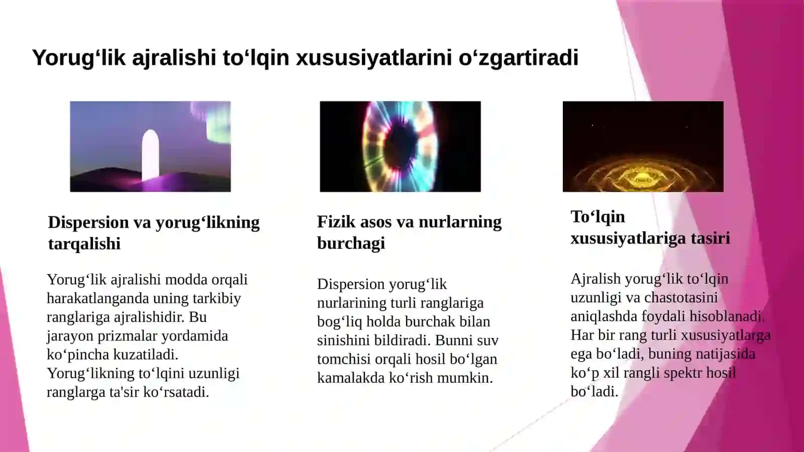 To‘lqin zarbi. Jabrlanish zonalari tavsifi. Yorug‘lik ajralishi. O’tuvchi nurlar 4