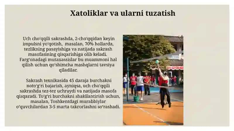 Yengil atletikada uch xatlab sakrash turlari texnikasini o'rgatish 4