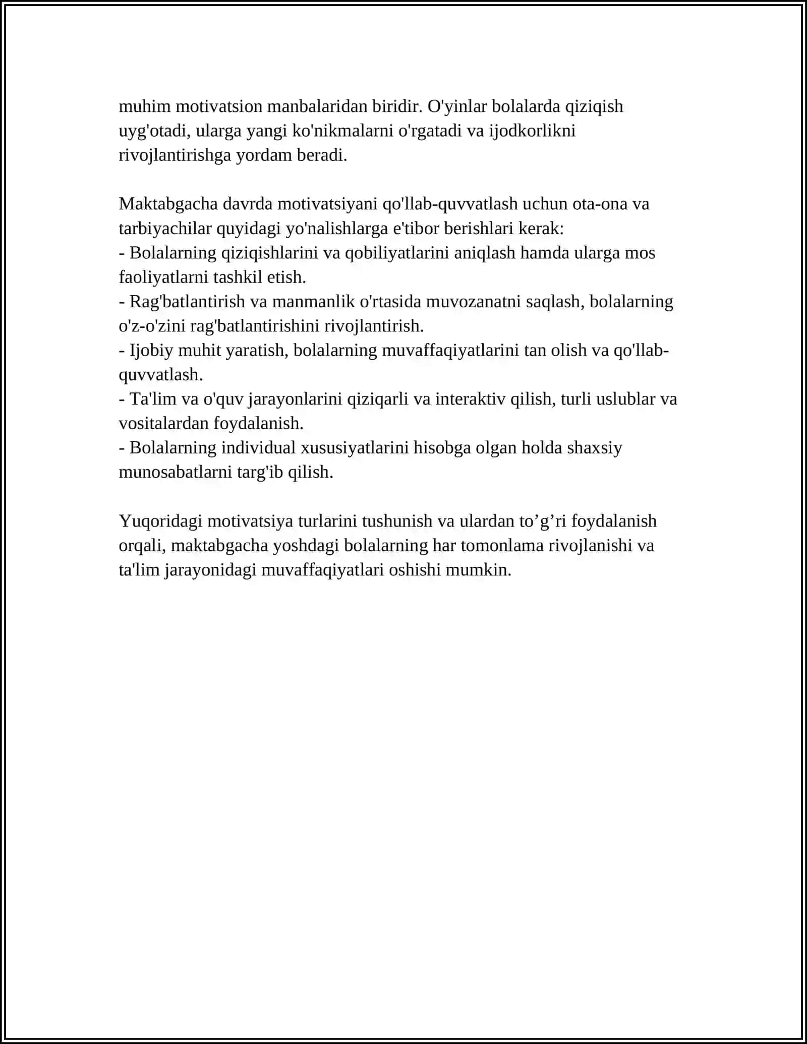 MAKTABGACHA YOSHDAGI BOLADA XULQ ATVOR MOTIVLARINING RIVOJLANISHI VA O'ZIGA BAHO BERISH SHAKLLARI 4