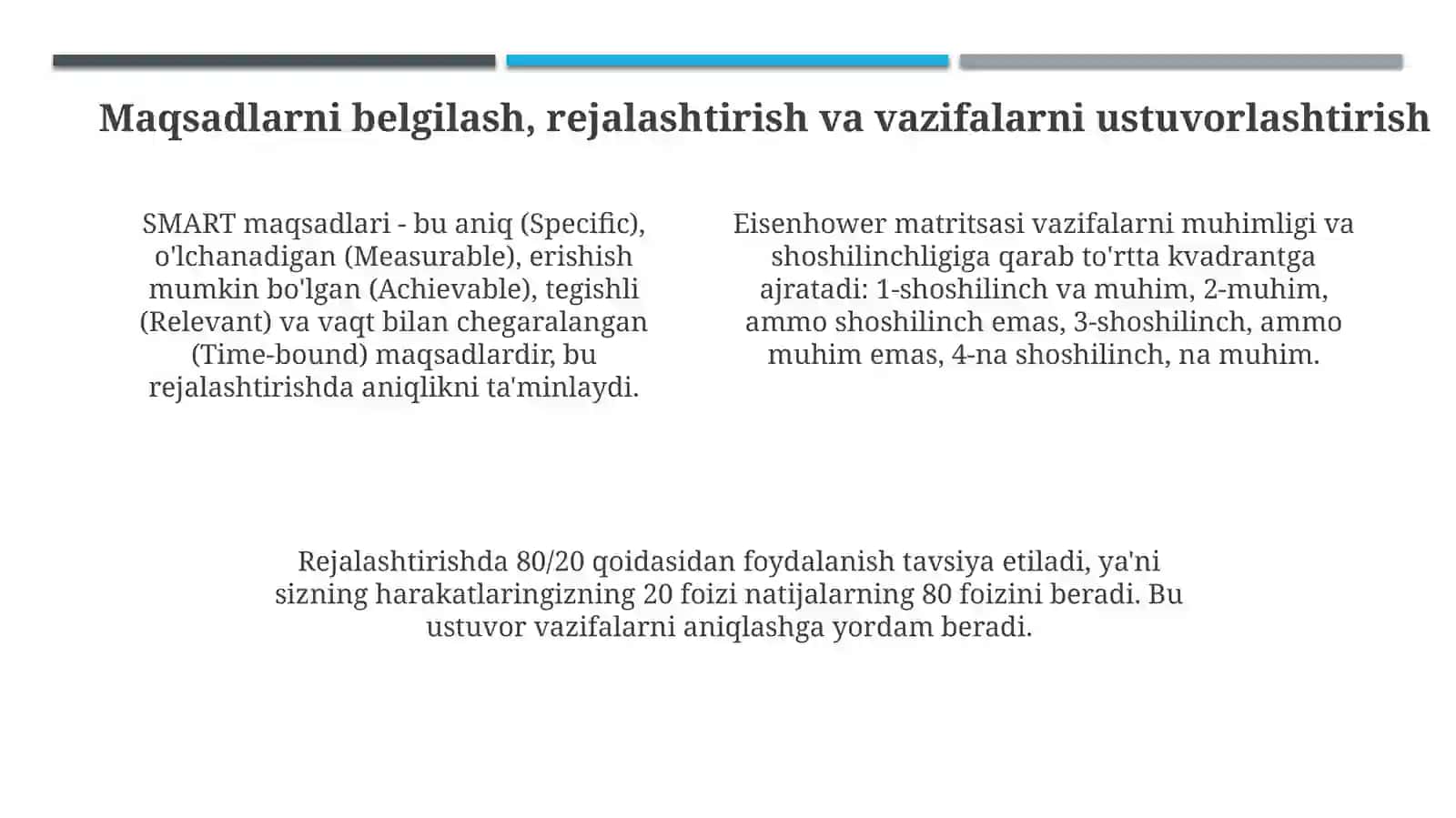 Vaqtni boshqarish (Time management) koʻnikmasi va rivojlantirish yoʻllari 4