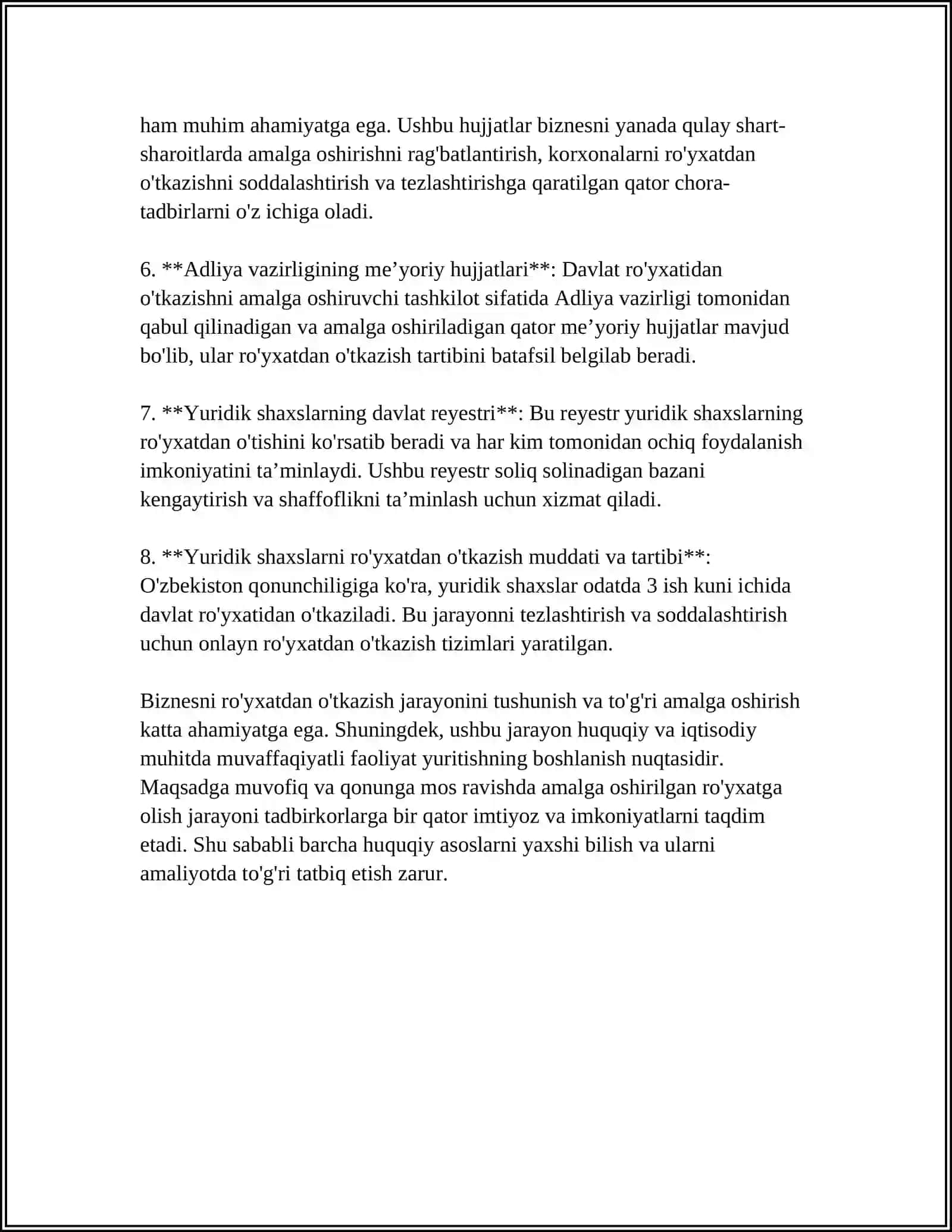Biznesni ro'yxatdan o'tkazishning huquqiy asoslari 4