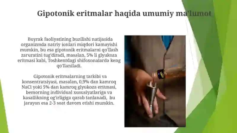 Natriy xlorid va glyukoza fiziologik gipotonik eritmalarini tayyorlash 4