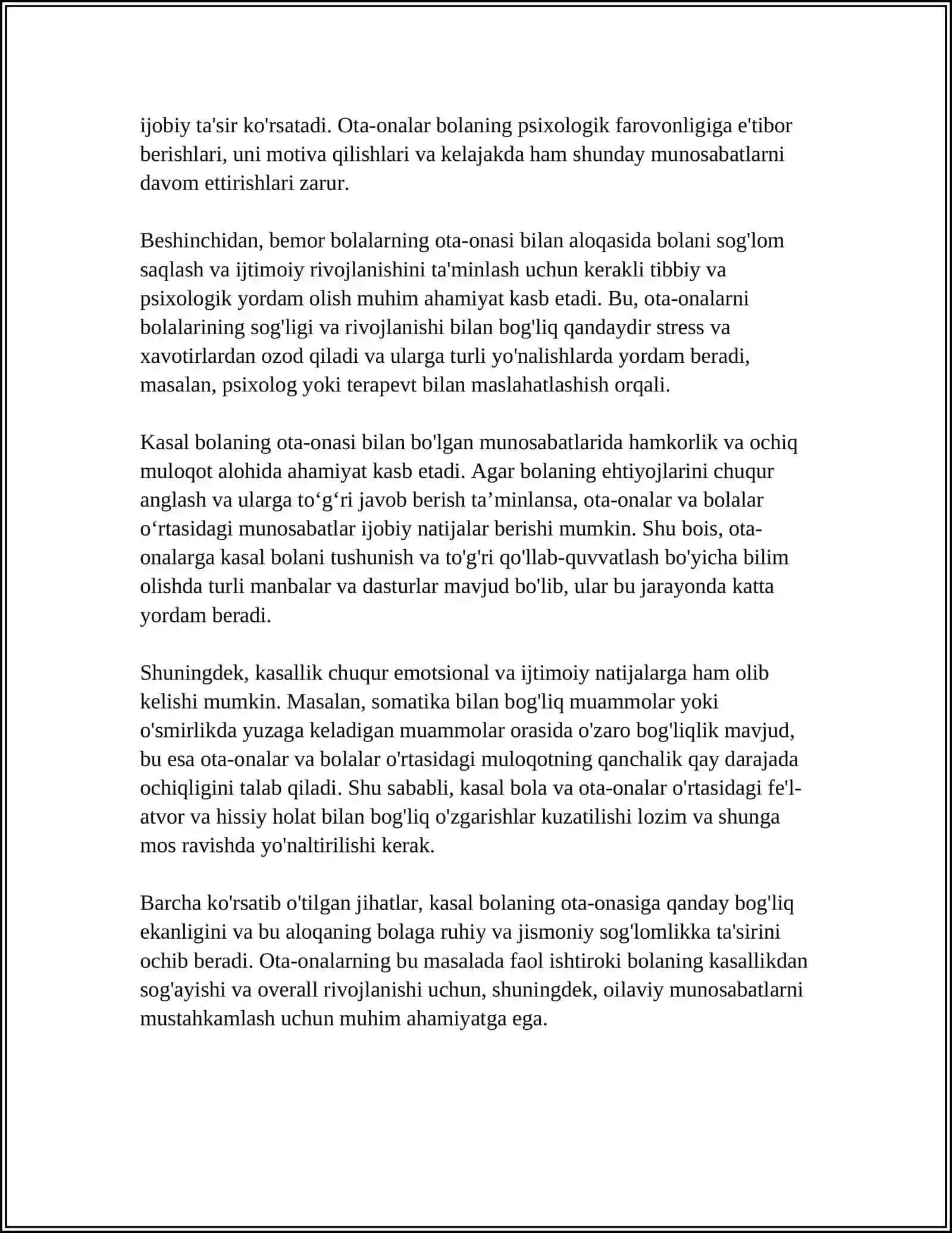 BEMOR BOLALARNING OTA ONASI BILAN MUNOSABATI BOLISH PSIXOLOGGIYASI 4