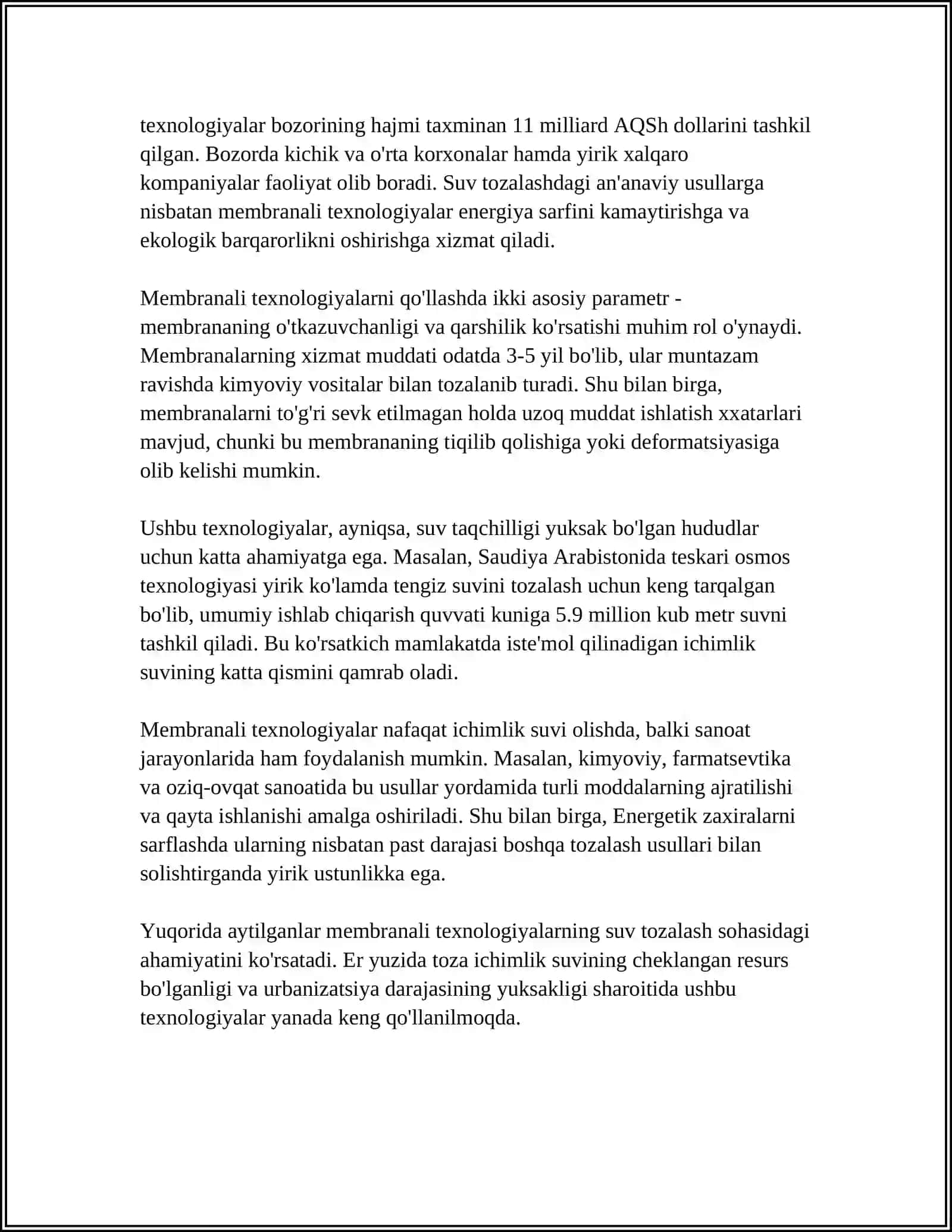 OQOVA SUVLARNI TOZALASHNING ILG’OR TEXNOLOGIYALARI 4
