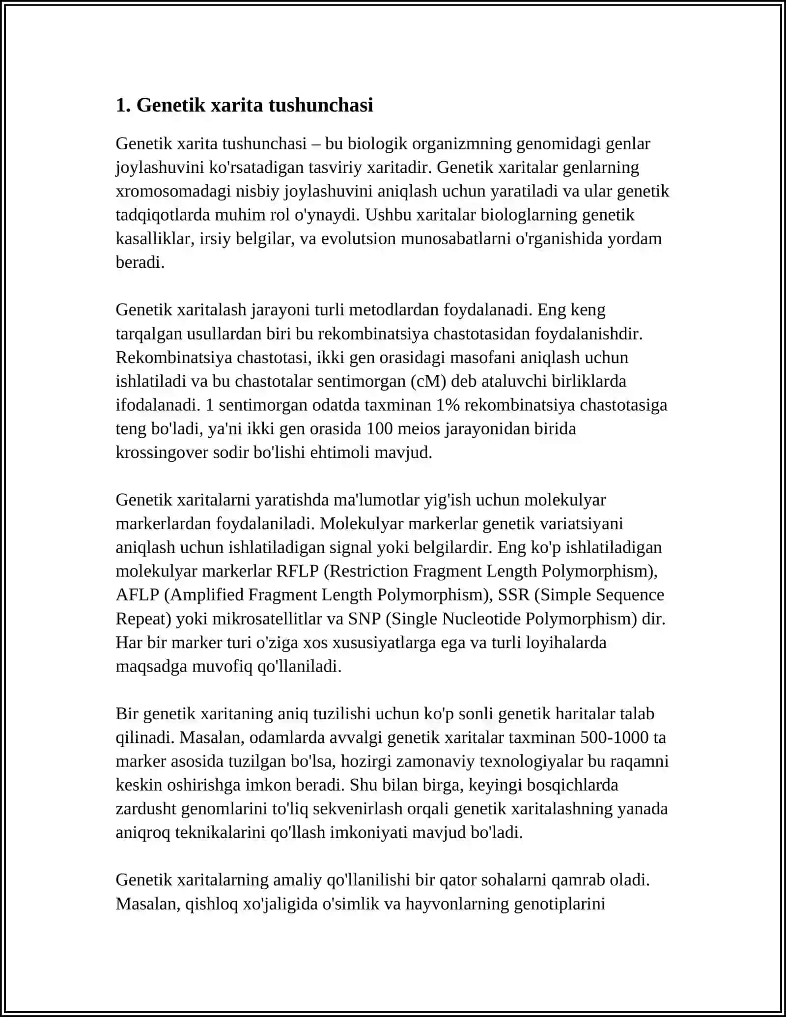GENETIK XARITA. ODAM XROMOSOMALARINI XARITALASH USULI. ODAM GENOMINI O‘RGANISHNI ZAMONAVIY HOLATI 4