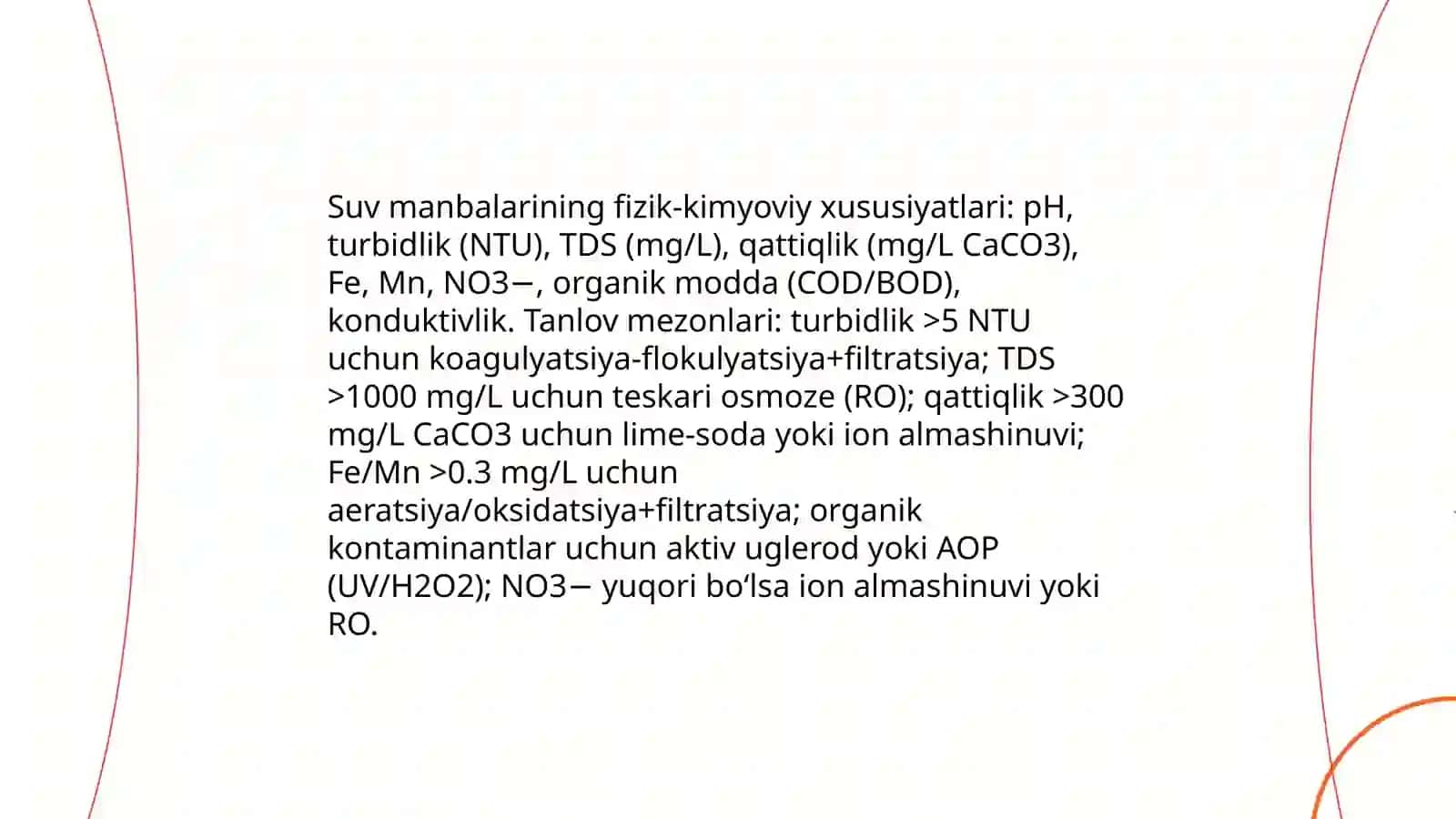 Suv ta'minotidagi suvning sifatidan kelib chiqqan holda ichimlik suvning sifatini yaxshilash usullarini ilmiy asoslash 4