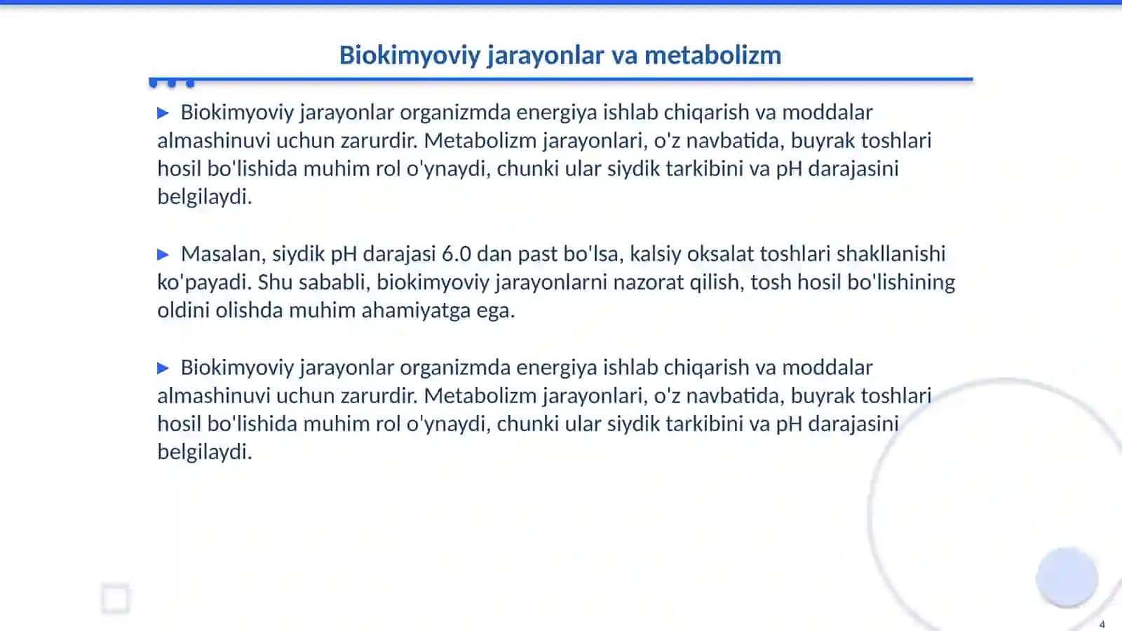 Buyraklarda tosh hosil bo’lishini oldini olishning biokimyoviy asoslari 4