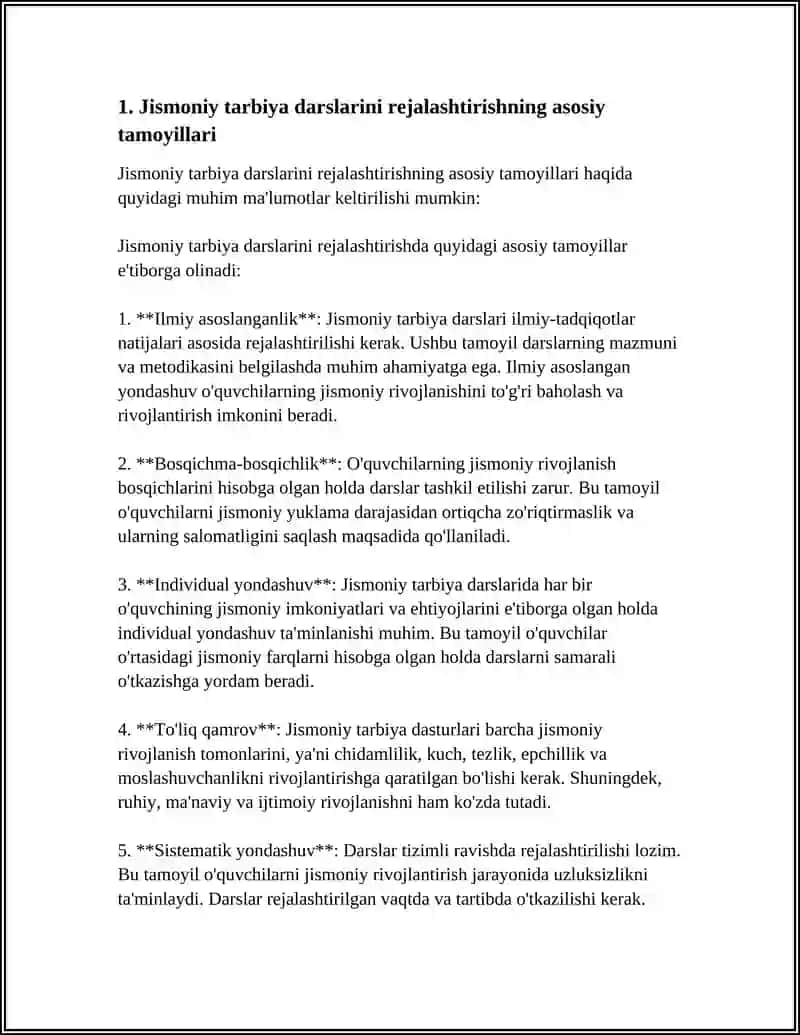 Jismoniy tarbiya darslarini rejalashtirishning asosiy tamoyillari 4