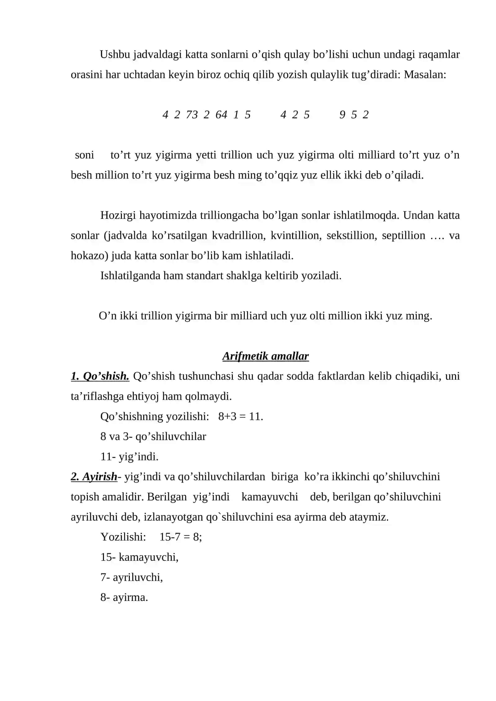Arifmetika-sonlar haqidagi fandir. Arifmetik amallar Oddiy kasrlar. O’nli kasrlar 4