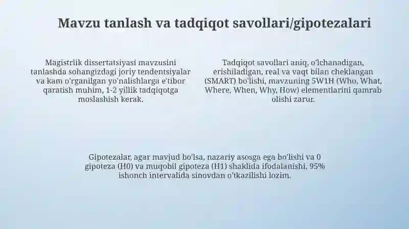 Magistrlik dissertatsiyasiga qo'yiladi antalablar 4
