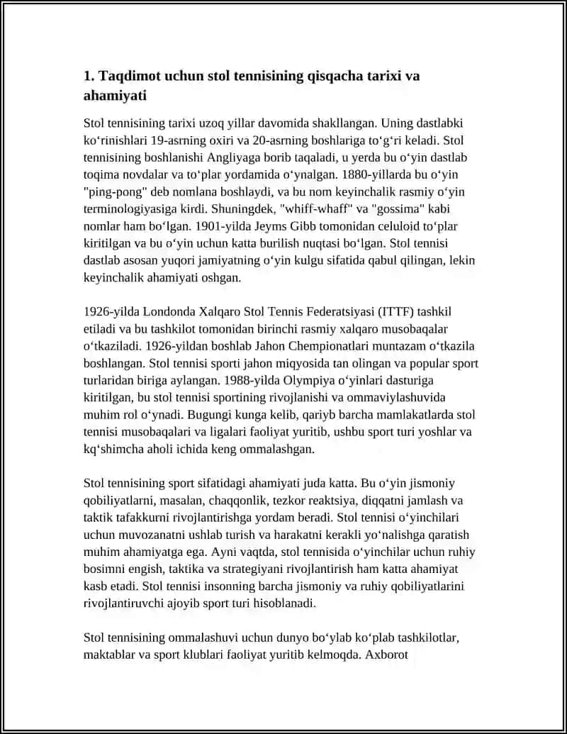 STOL TENNISI OʻYINI VA QOIDALARI BOʻYICHA TAQDIMOT TAYYORLASH HAMDA TOPCHALAR BILAN MAXSUS MASHQLAR BAJARISH 4