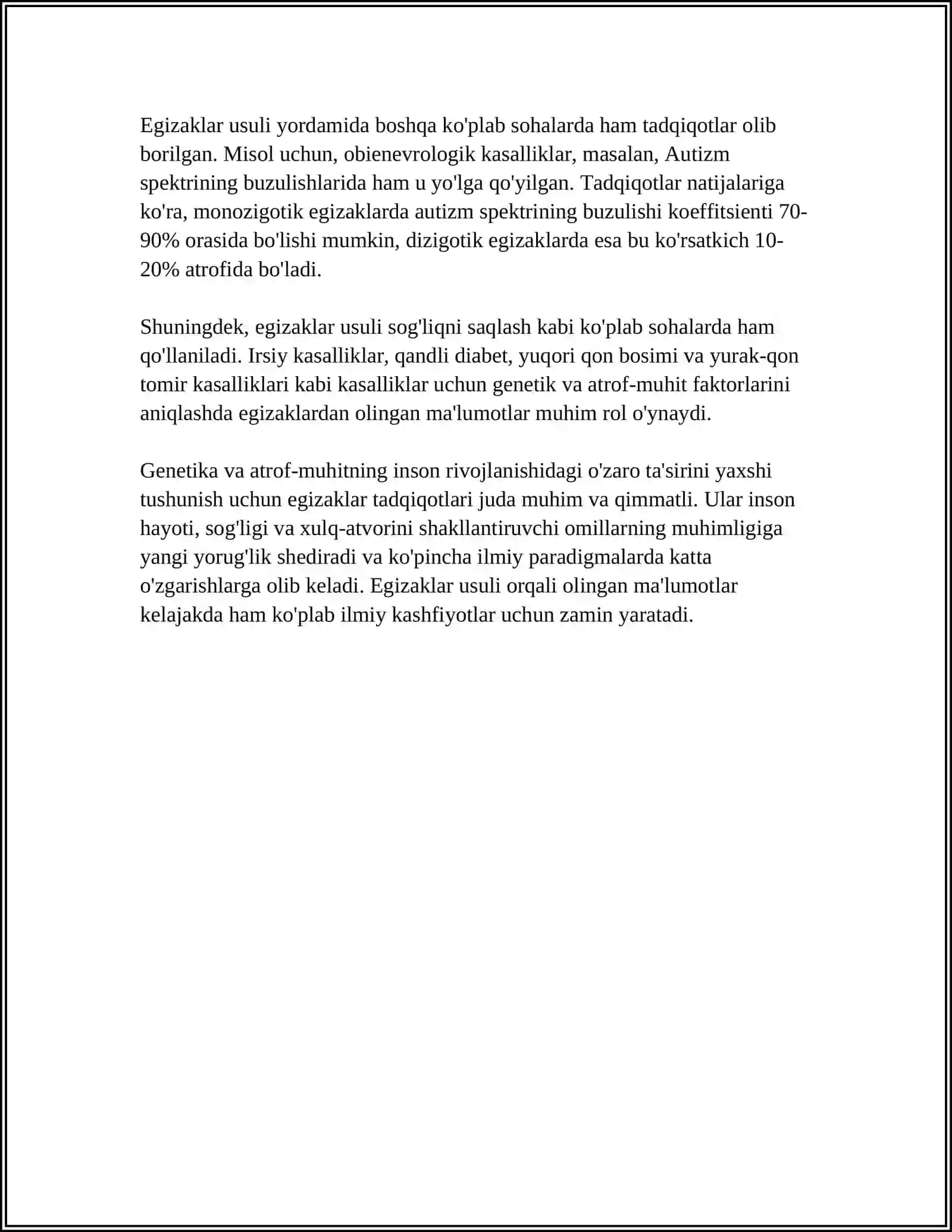 ANTROPOGENETIKA USULLARI. EGIZAKLAR USULI 4