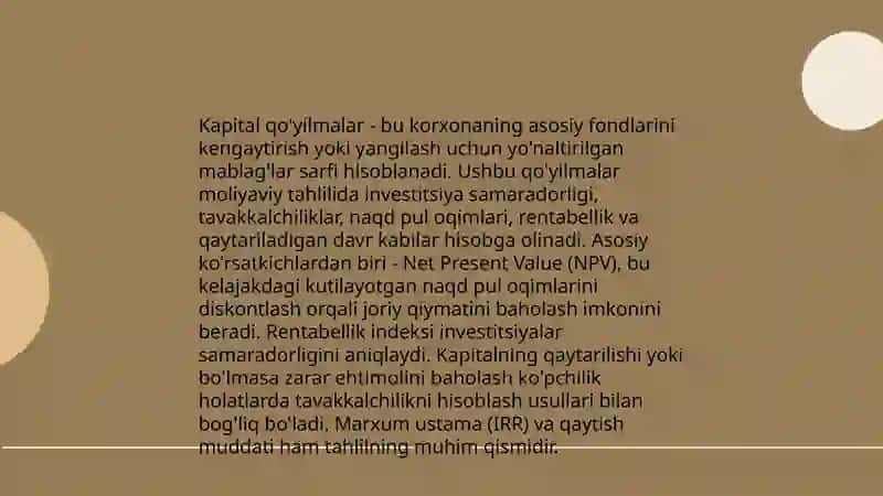 Investitsion loyihalar moliyaviy tahlili mohiyati 4