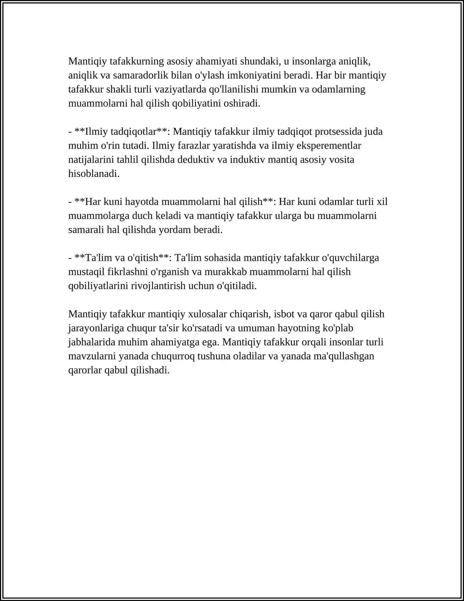 MANTIQ TAFAKKUR SHAKLLARI VA QONUNLARINI O'RGANUVCHI FAN SOHASI SIFATIDA 4