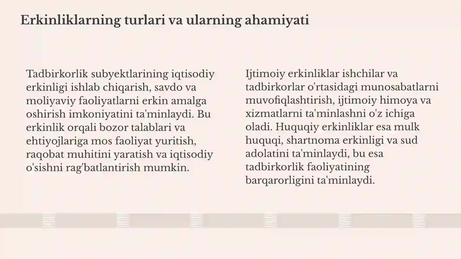 Tadbirkorlik subyektlarining qonunchilikda man etilmagan har qanday faoliyatni amalga oshirish erkinligi kafolatlari tushunchasi va turlarining o‘zaro o‘xshash hamda farqli jihatlari 4