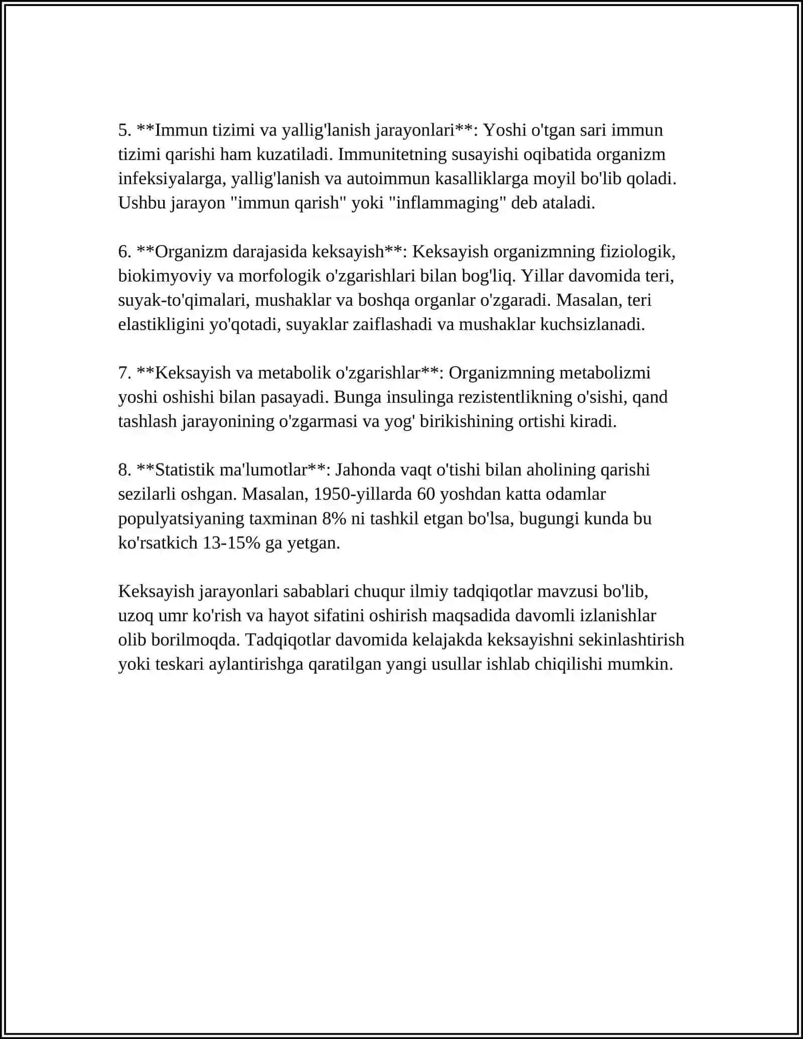 ORGANIZMDAGI KEKSAYISH DAVRIGA XOS ÒZGARISHLAR. APAPTOZ MEXANIZMLARI. PROGERIYYA ETIOPATOGENEZI 4