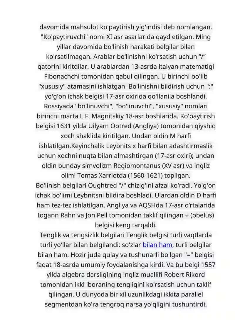 Arifmetik amallarning paydo bo'lish tarixi 4