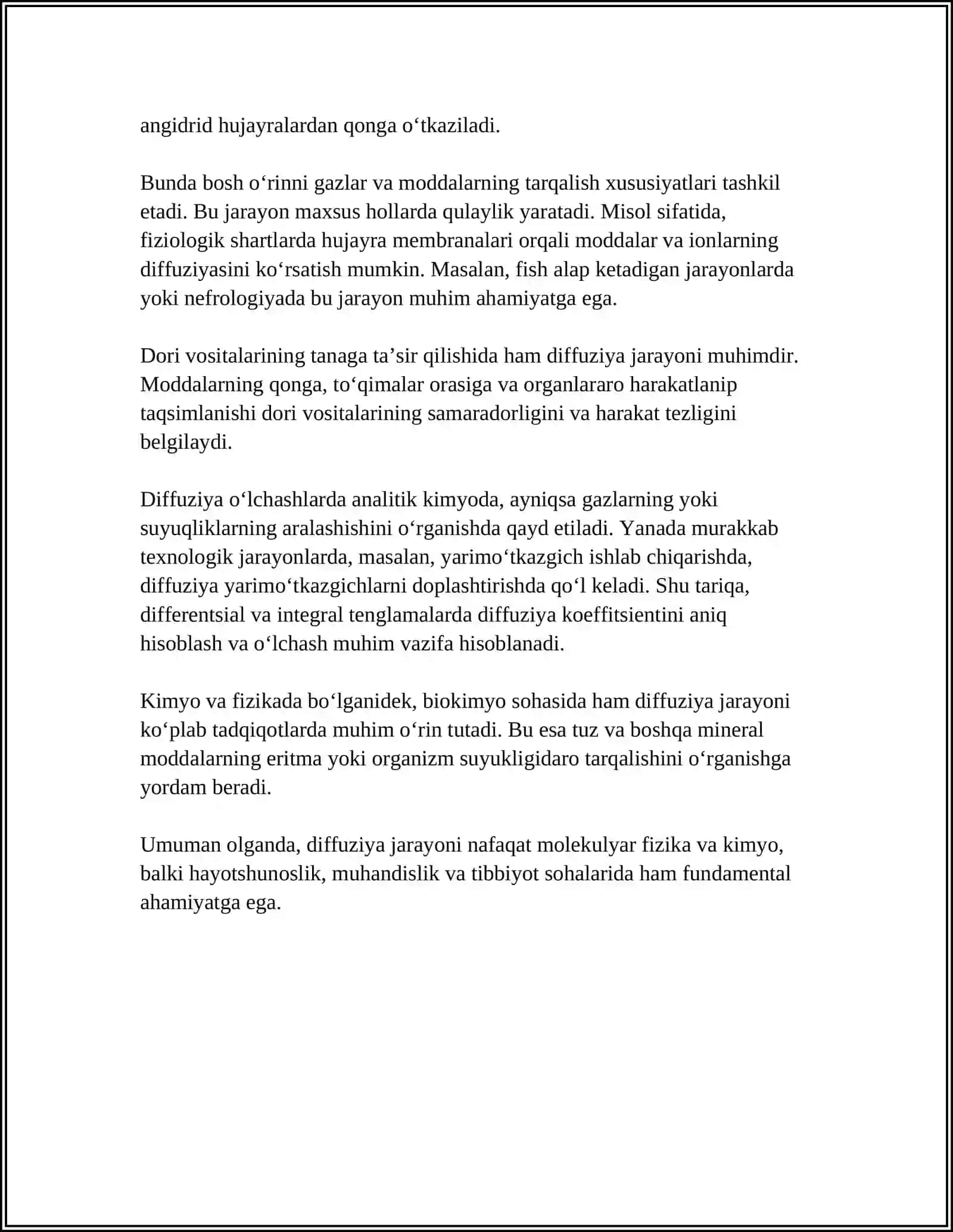 KÓCHISH HODISALARI. DIFFUZIYA, ISSIQLIK ÓTKAZUVCHANLIK VA QOVUSHQOQLIK 4