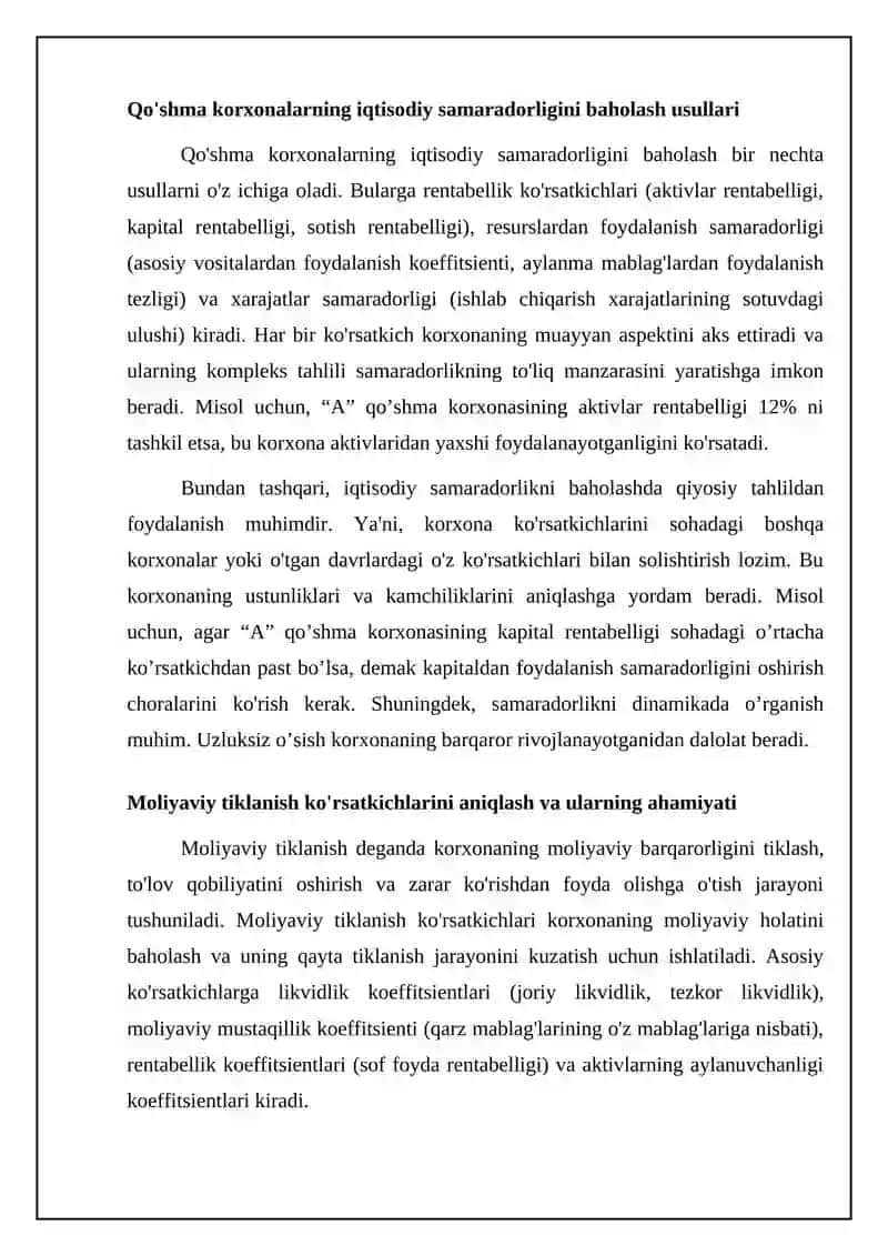 Aksiyadorlik jamiyatida iqtisadiy samarador va moliyaviy sog'lomlashtirish korsatkich tah 4