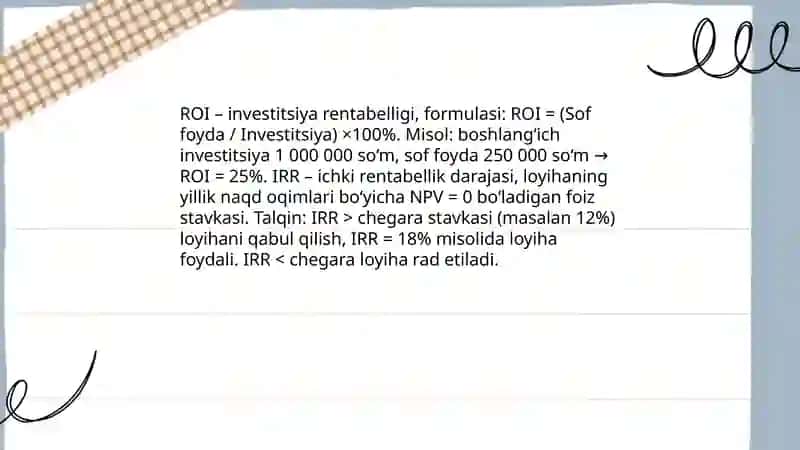 Innovatsion loyihaning samaradorligi ko'rsatkichlari 4