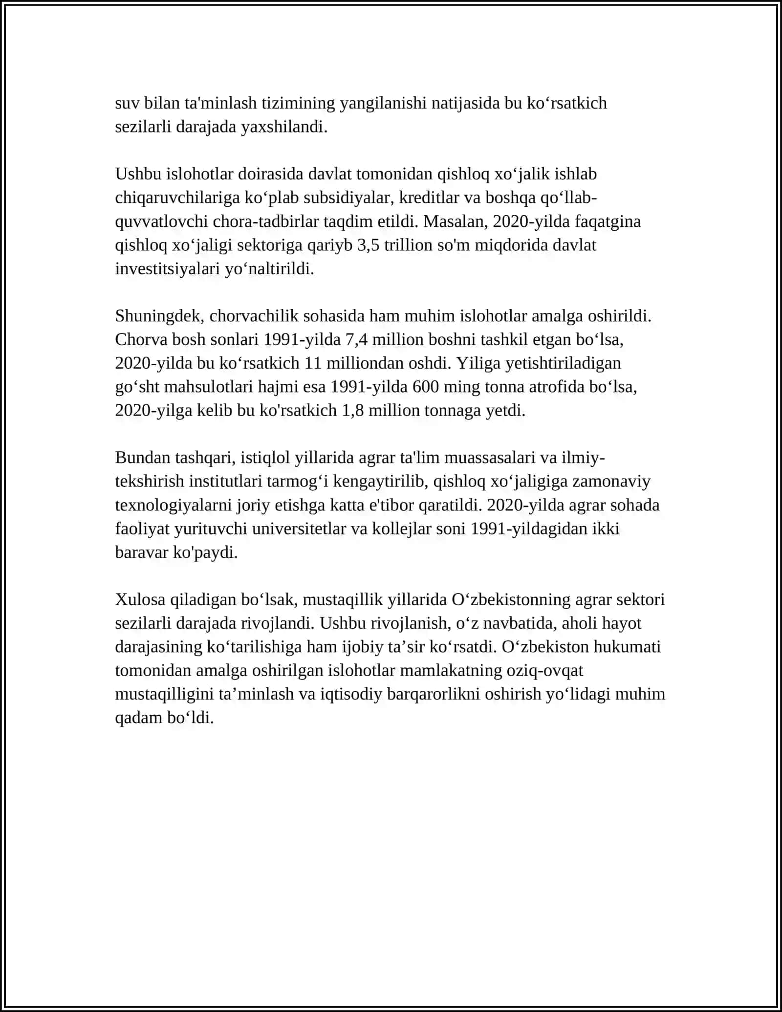 MUSTAQILLIK YILLARIDA QISHLOQ XOʻJALIGI VA SANOAT SOHASIDAGI OʻZGARISHLAR 4