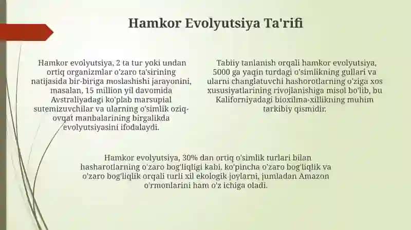 Koevolutsiya va environmatilizm dialektikasi 4