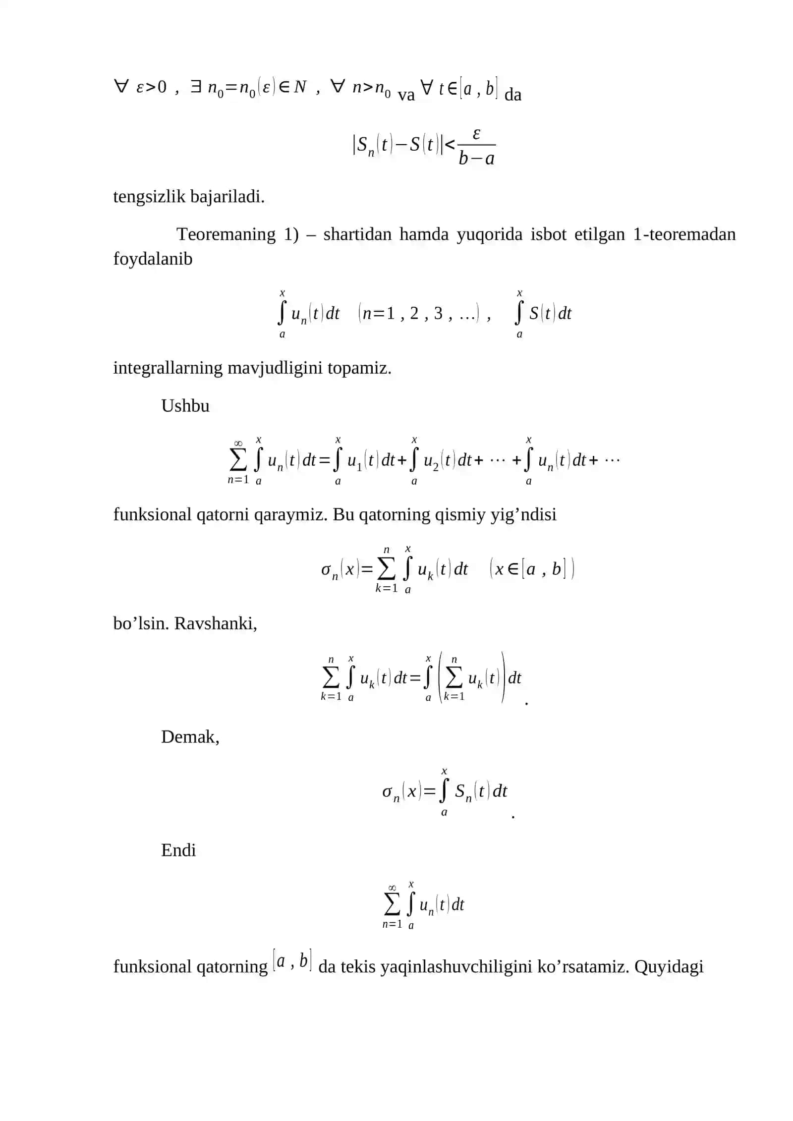 Funktsional qator yig‘indisining uzluksizligi, hadlab integrallash va differensiallash 4