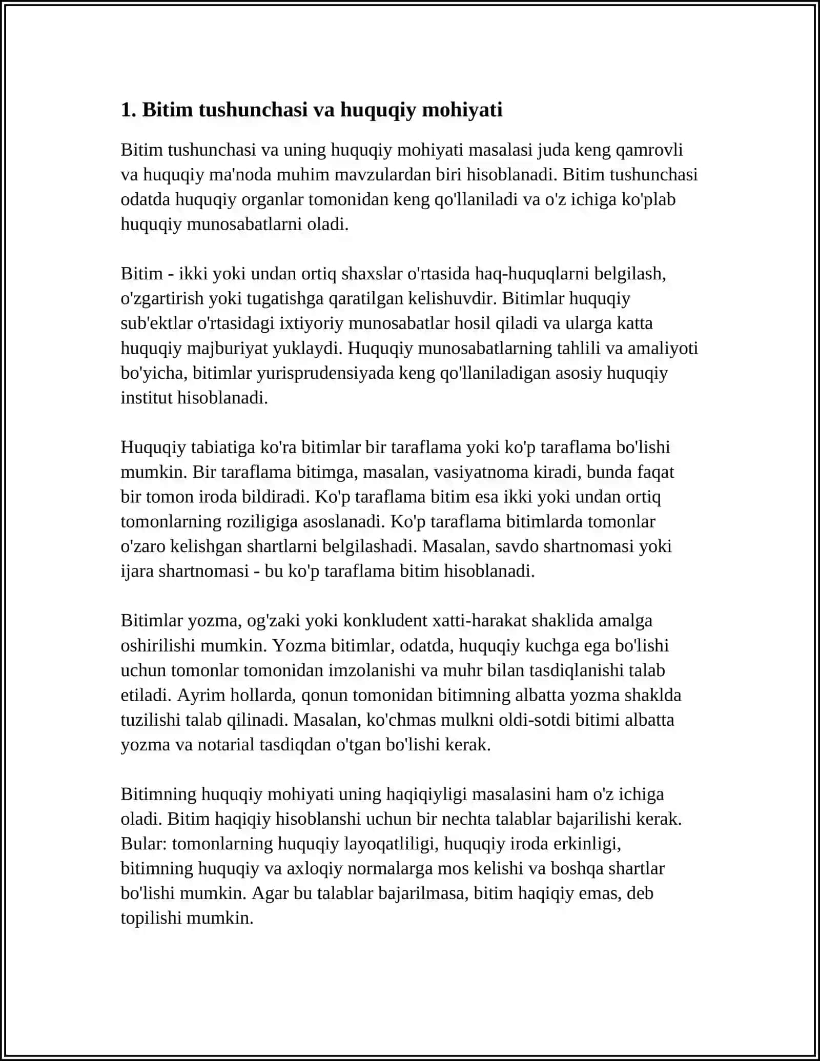 BITIMLAR VA ULARNING TUZISHDAN KELIB CHIQADIGAN HUQUQIY OQIBATLAR 4