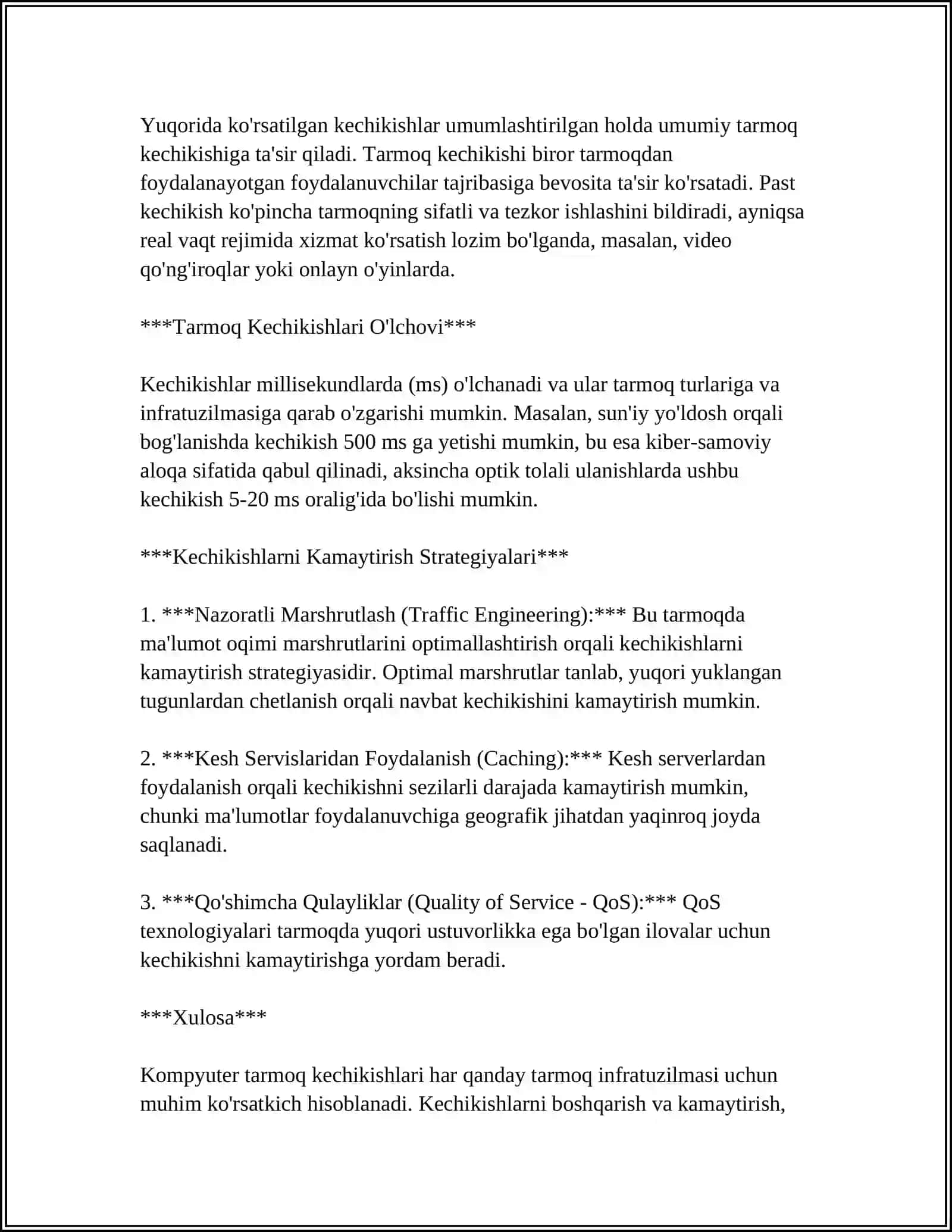Kompyuter tarmog'ida uzatish kechikishlari 4
