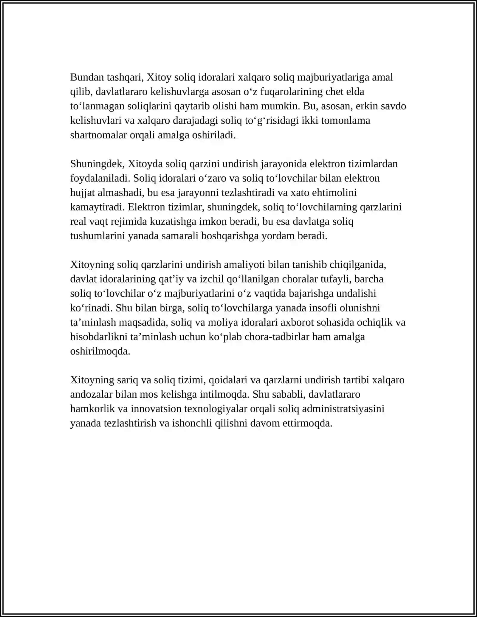 XITOY XALQ RESPUBLIKASI SOLIQ QARZINI UNDIRISH TARTIBI 4