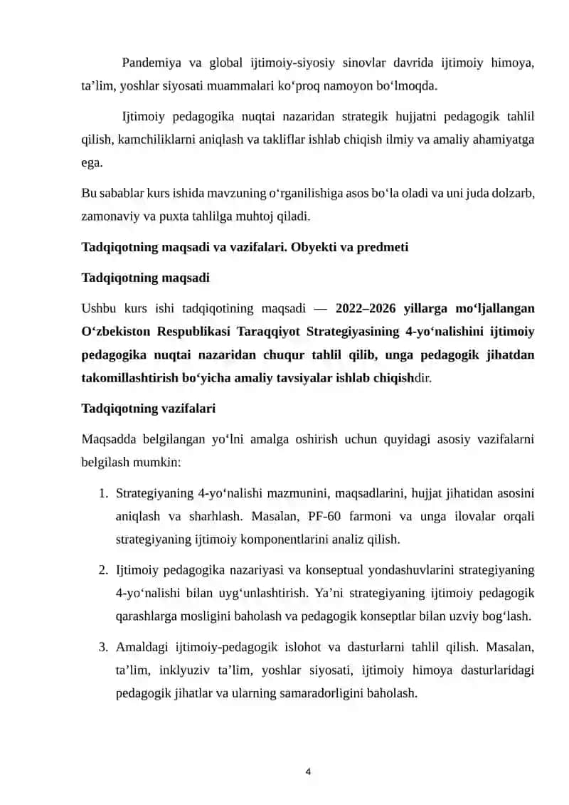 2022-2026-yillarga  moʻljallangan Oʻzbekiston respublikasi taraqqiyot strategiyasi 4-chi yoʻnalishi 4