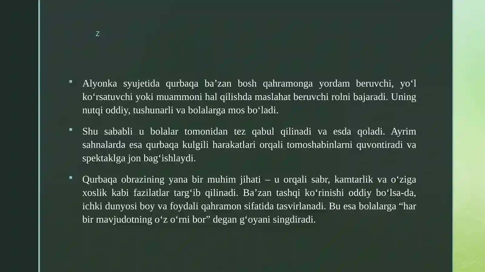 ALYONKA PERSONAJNIDAN QURBAQA HAQIDA MA'LUMOT 4