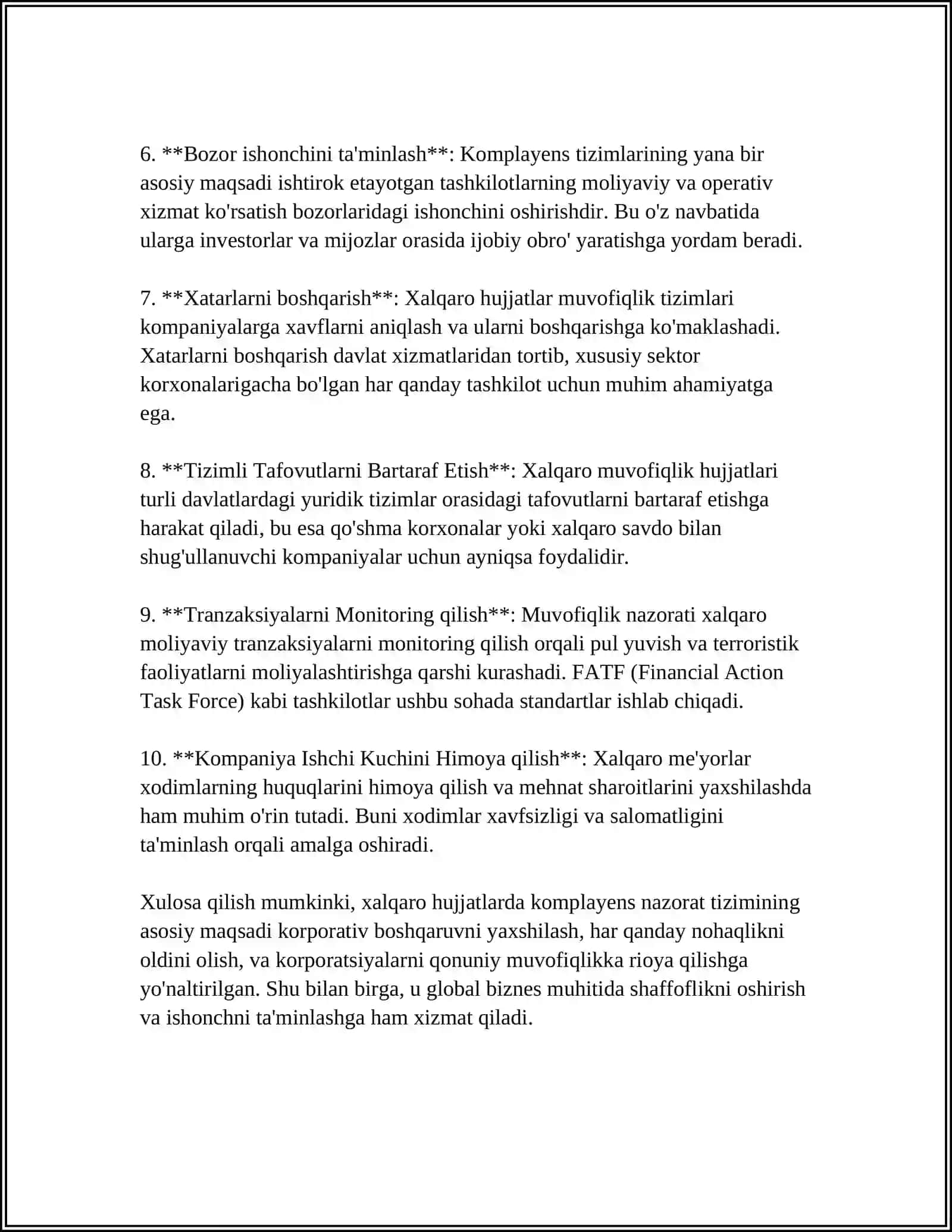 XALQARO HUJJATLARDA KOMPLEANS NAZORAT TIZIMI JORIY ETILISHIGA OID STANDARD VA TAVSIYALAR 4