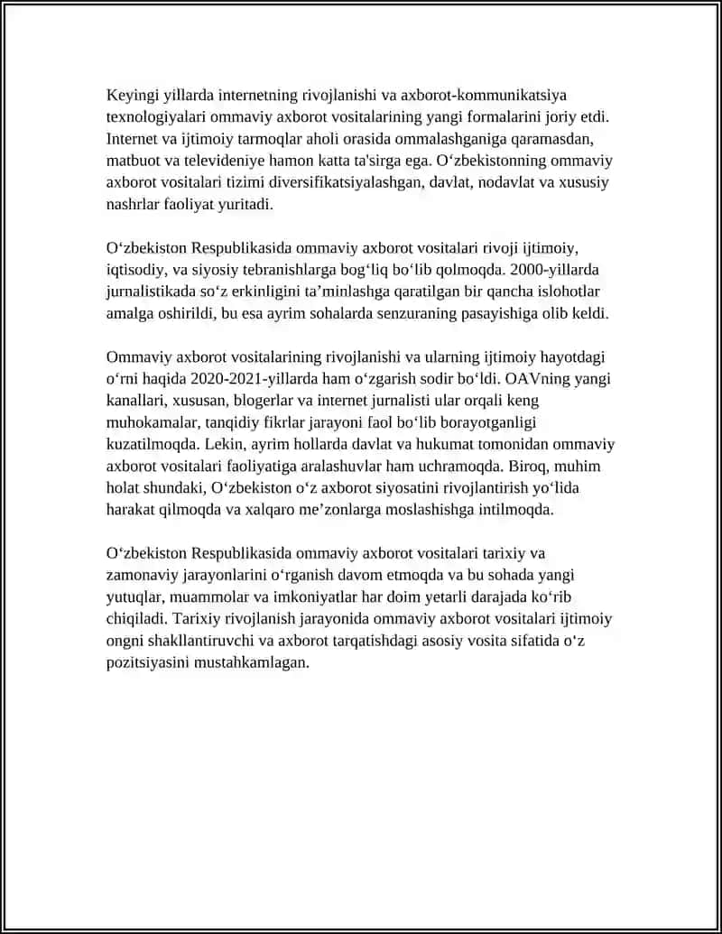 Ommaviy-axborot vositalarining O'zbekistonda tarixiy rivojlanishi 4