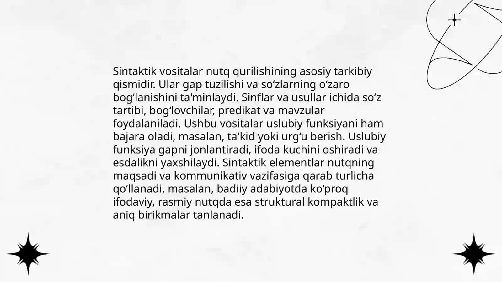 Morfologik va sintaktik vositalarning uslubiy vazifalarini oʻrganish 4