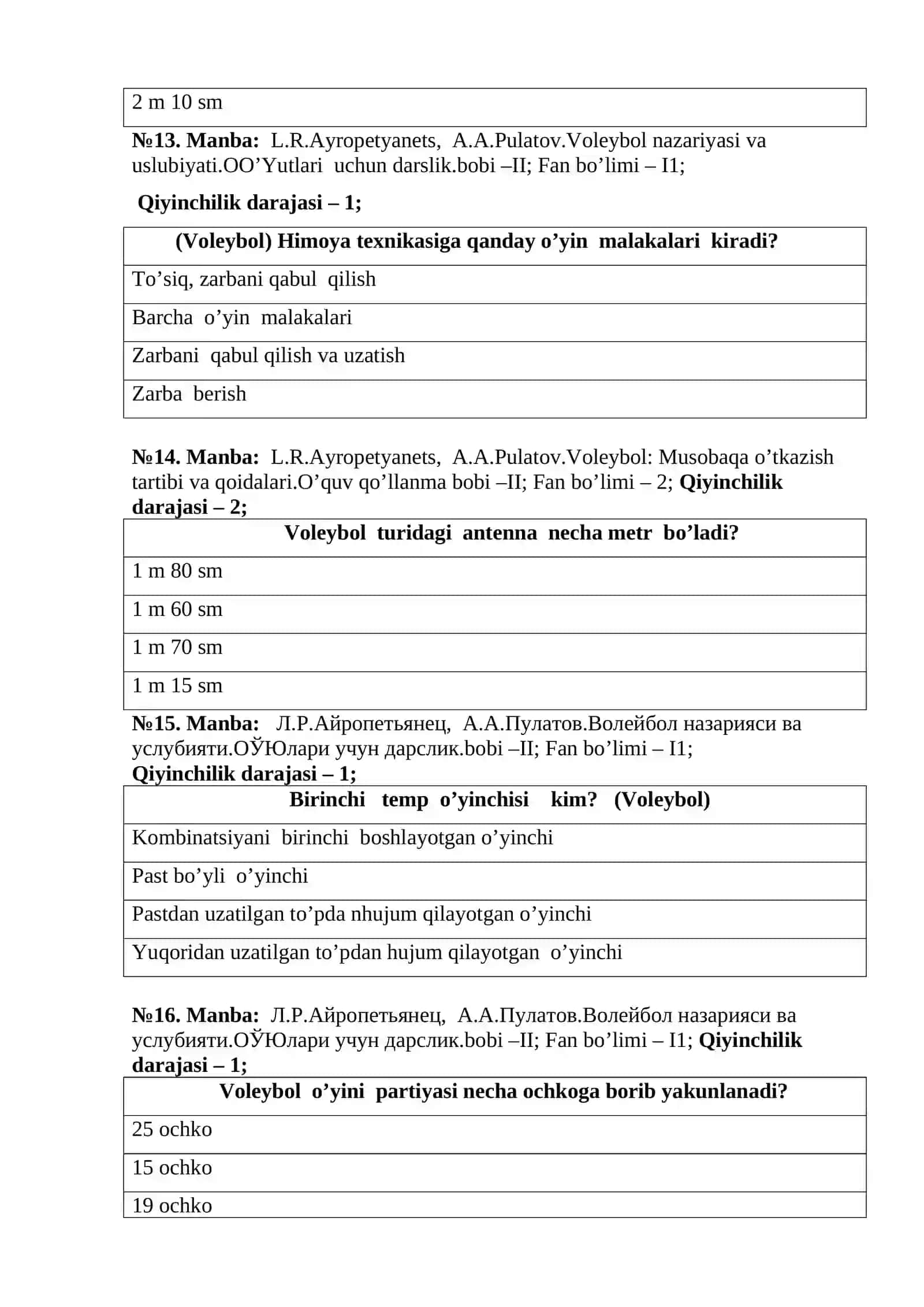 Sport o’yinlari va uni uqitish metodikasi fanidan test 4
