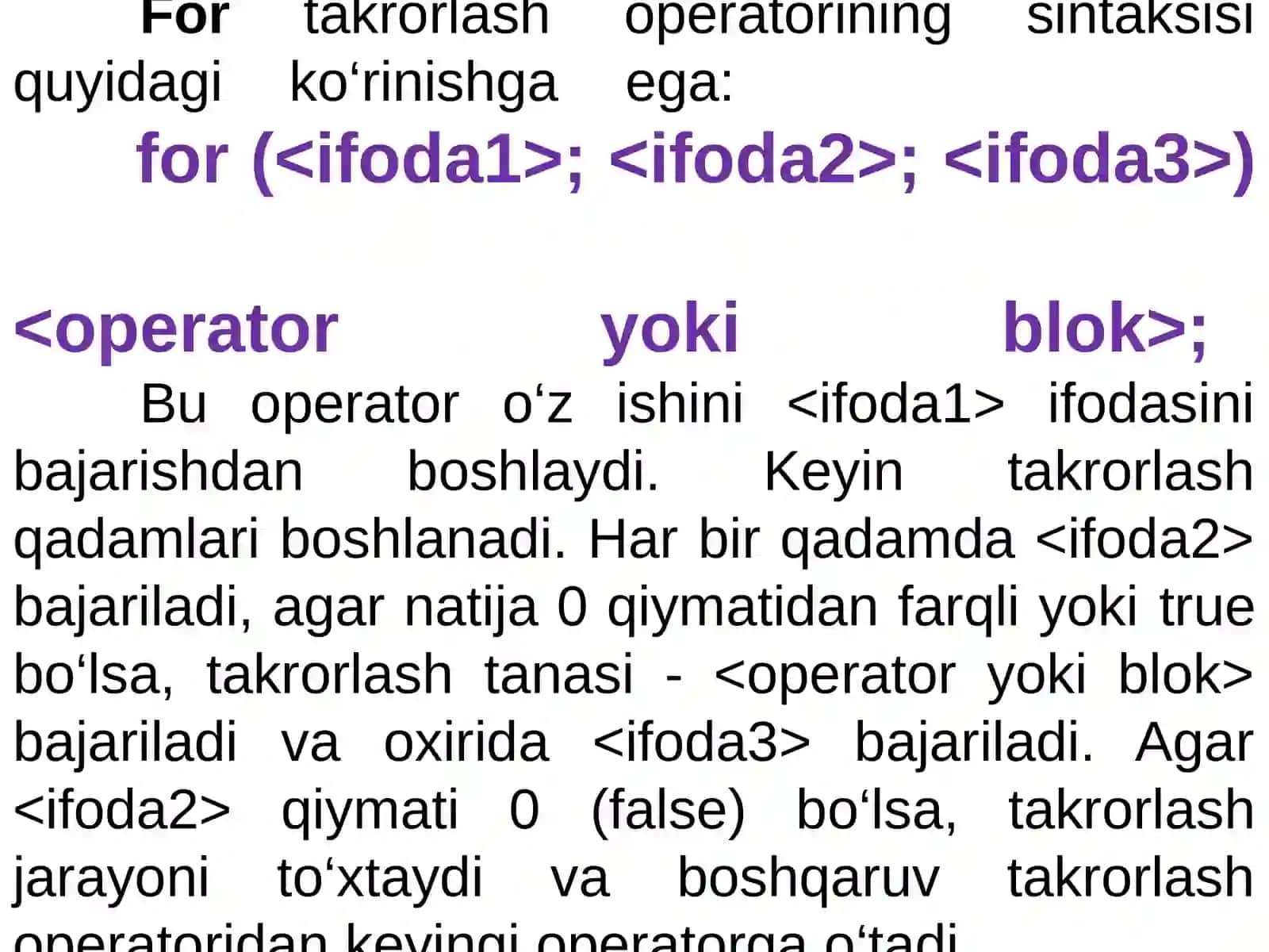 Takrorlash operatorlari 4
