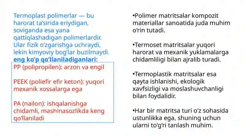 Polimer matritsalari. Termoset va termoplastik matritsalar 4