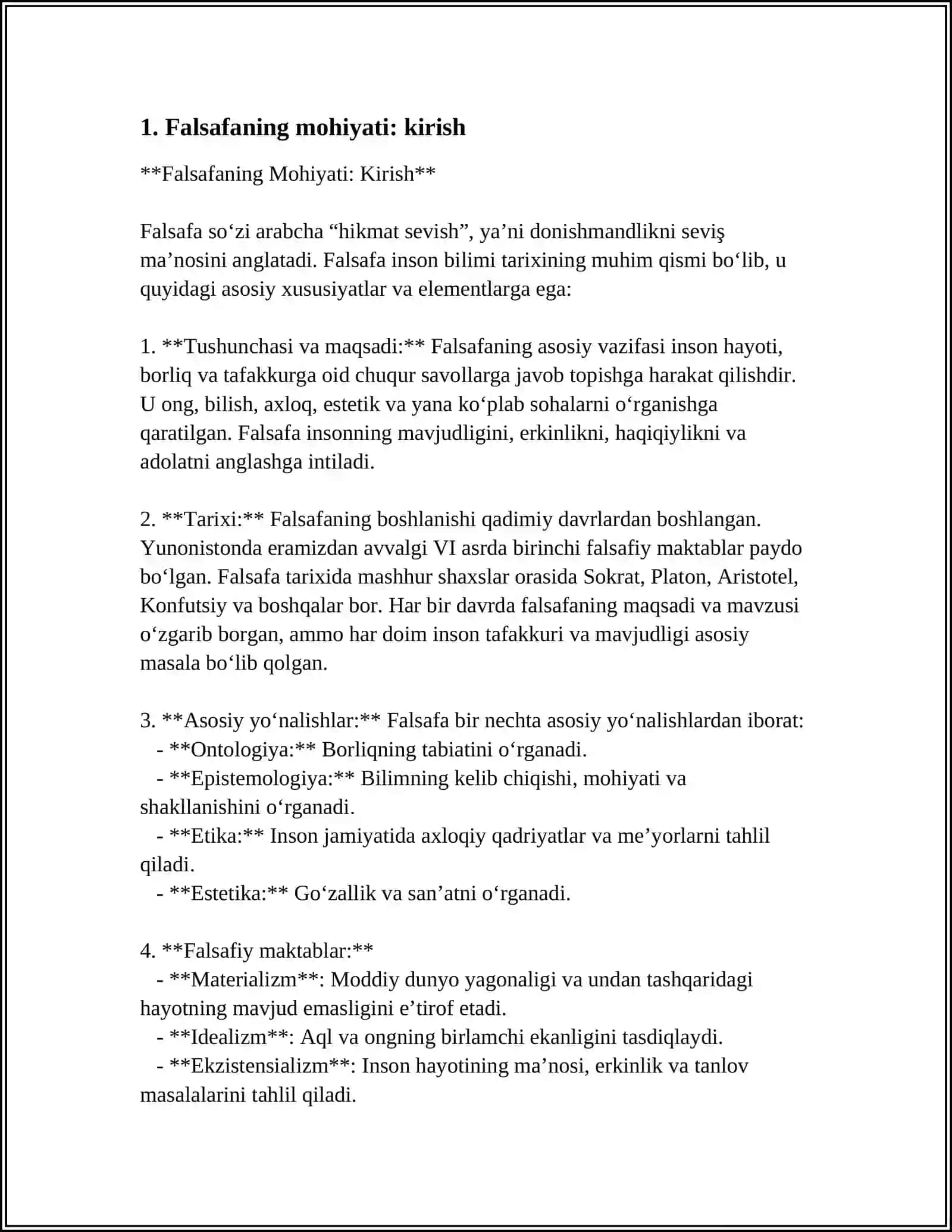 FALSAFANING MOHIYATIGA OID SHARQ VA G‘ARB MUTAFAKKIRLARI TA’RIFLARINI TASNIFLASH VA ULARGA BO‘YICHA PREZENTATSIYA TAYYORLASH 4