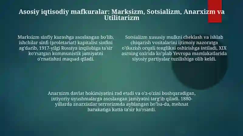 XIX asor oxiri - XX asr boshlariga iqtisodiy taʼlimotlar 4