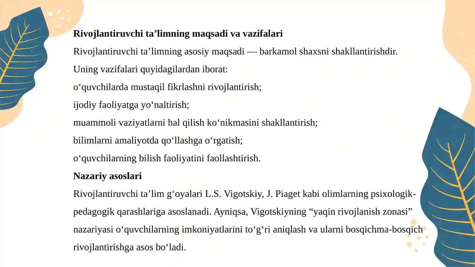 RIVOJLANTIRUVCHI TA’LIM – O‘QUV JARAYONINING ASOSIY VAZIFALARIDAN BIRI SIFATIDA 4