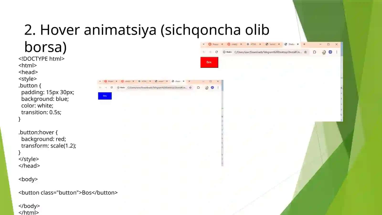 HTML tilida sahifalarda animatsiyalar hosil qilish 4