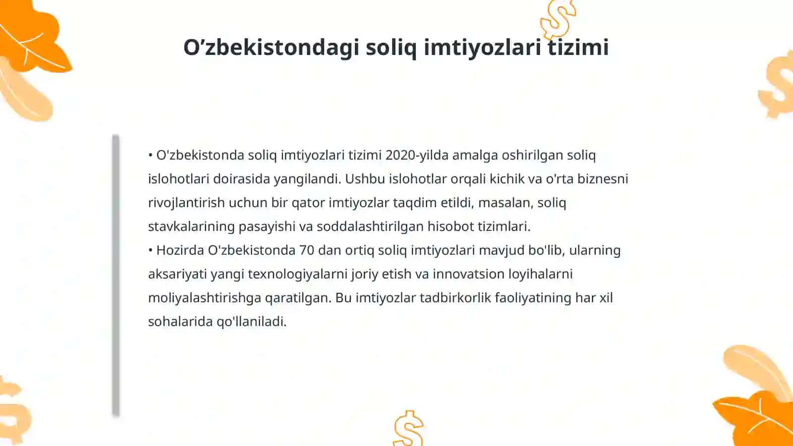 O’zbekiston Respublikasida tadbirkorlikni rivojlantirishda soliq imtiyozlarining ahamiyati 4