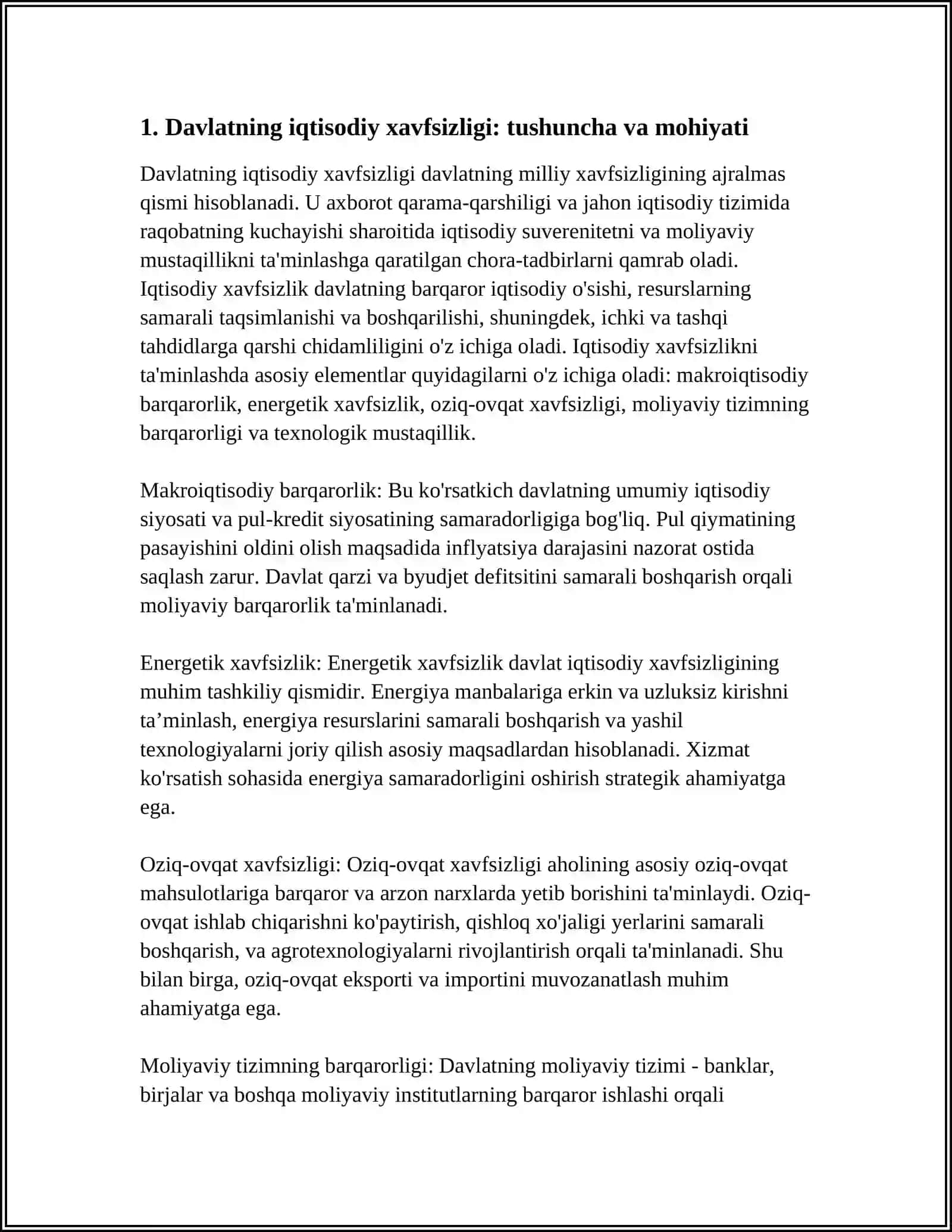 DAVLATNING IQTISODIY HAFSIZLIGI VA UNING TAMINLANISHIDAGI USTUVOR YONALISHLAR 4