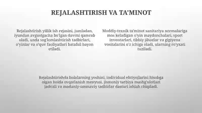 Yozgi sogʻlomlashtirish mavsumini tashkil etish 4