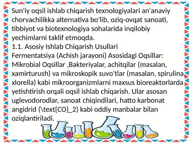 SUN‘IY OQSIL OZUQA MODDALARINING ISHLAB CHIQARILISHI VA KELGUSIDAGI IMKONIYATLAR 4