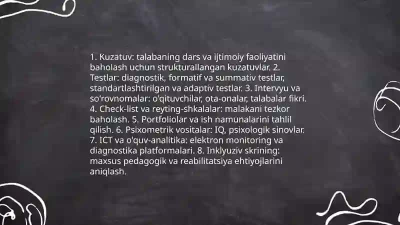 Pedagogik diagnostika. Pedagogik korrektsiya va inklyuziv ta'lim tamoyillari 4