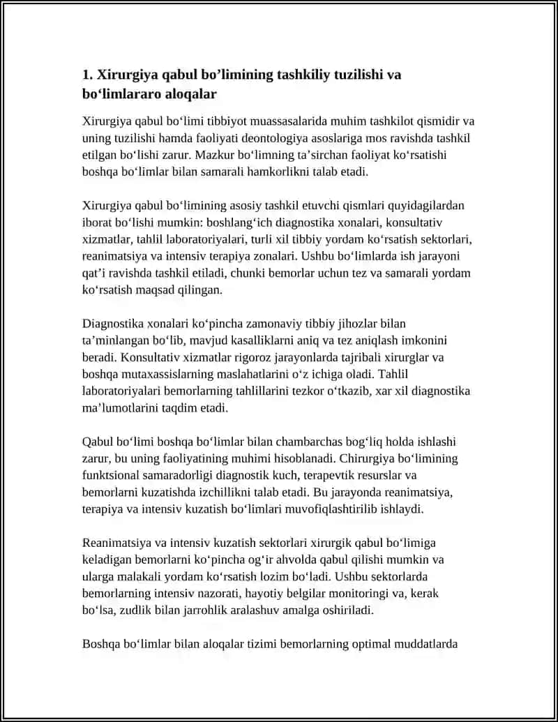 TIBBIY ETIKA VA DEONTOLOGIYA ASOSLARI XIRURGIYA QABUL BO’LIMI TUZILMASI VA VAZIFASI 4